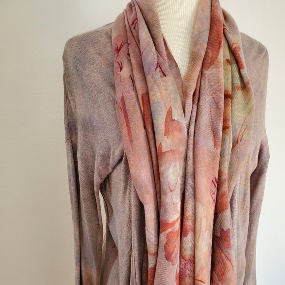NEW XL merino wool oversized scarf wrap flower painted red pink blue brown gray - Picture 15 of 15